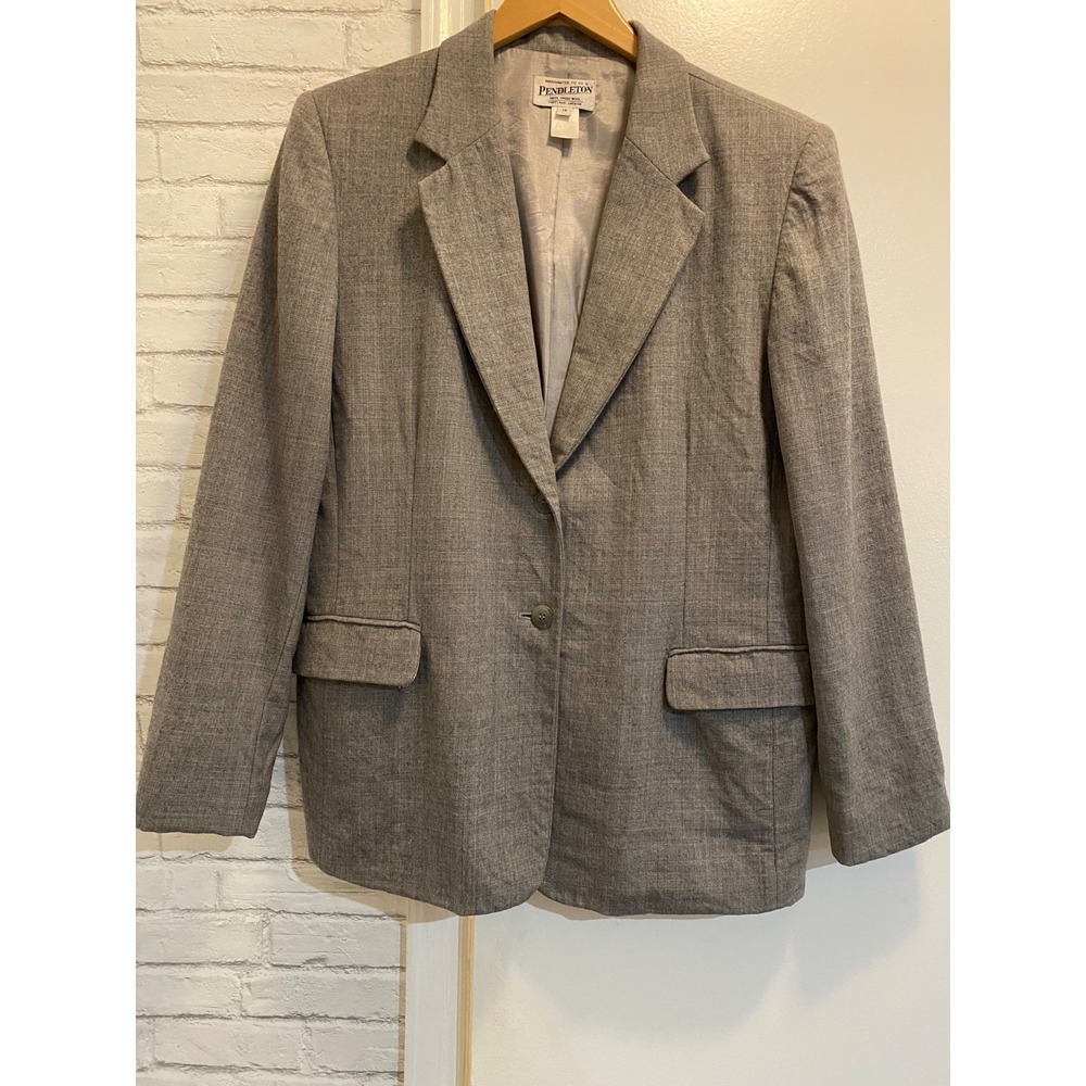 Pendleton Women's Blazer Size 16 Gray 100% Virgin Wool kentucky derby